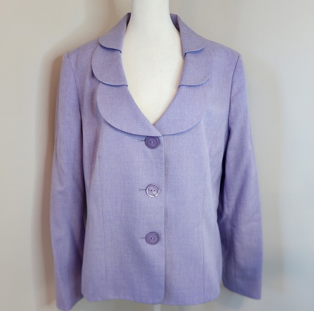 Le Suit Womens 16 Blazer Purple Scalloped Collar Long Sleeve Single Breasted
